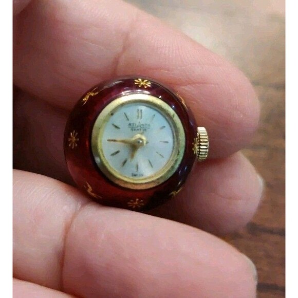 Atlanta Geneve Pendant Watch Swiss-made Orb Red Enamel Hand-painted Gold Birds - Picture 11 of 11